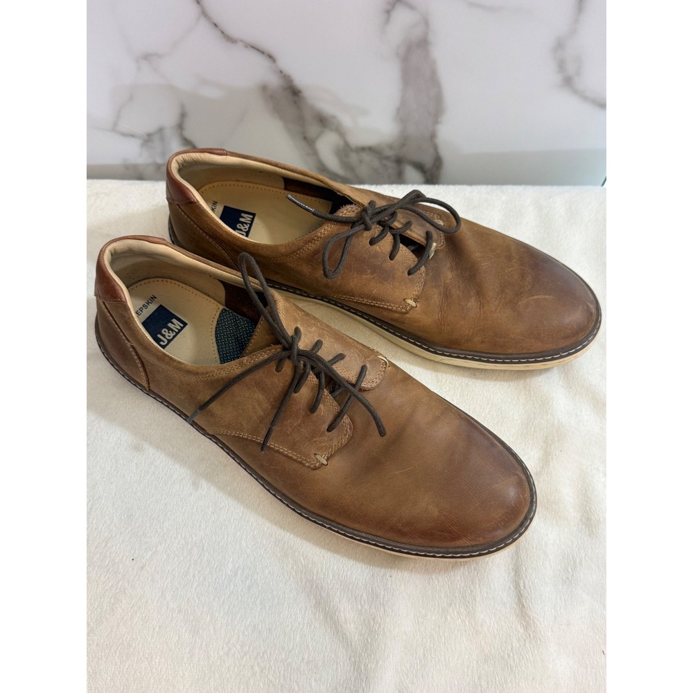 J&M Sheepskin Men's 11M Brown Leather Casual Lace Up Comfort Shoes
